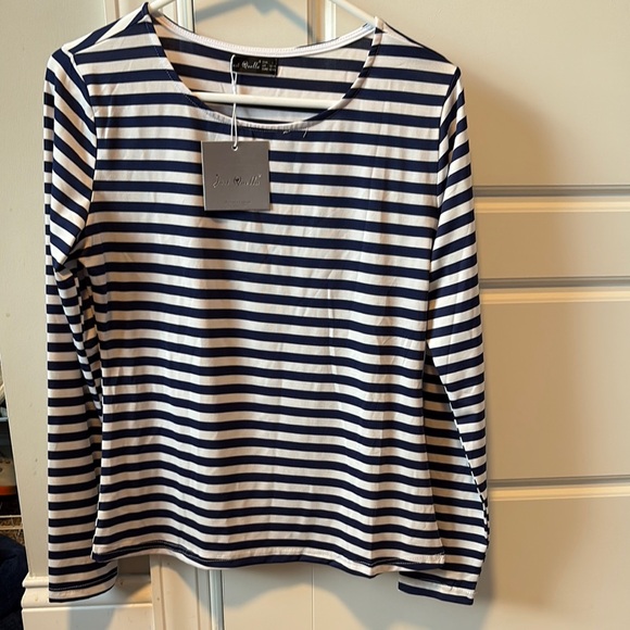Ella Blue and White Striped Fitted Long Sleeve Tee - Picture 1 of 4